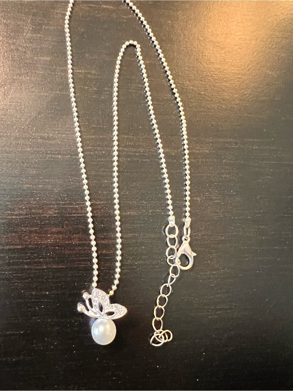 Silver-Tone Butterfly & Pearl pendant with sparkling stones